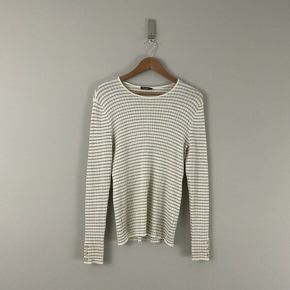 J McLaughlin Annette Neutral Stripe Rib Knit Sweater Size Large - Picture 1 of 6